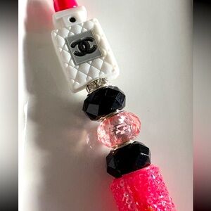 CHANEL Pink and Black Beaded Pen Handmade